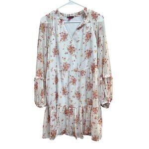 Vince Camuto Lightweight Floral Tiered Mini Dress Small Long Sleeve